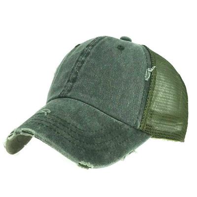 China JOINT New Fashion Washed Cotton Sun Hat Light Panel Ponytail Plain Baseball Mesh Hat for sale