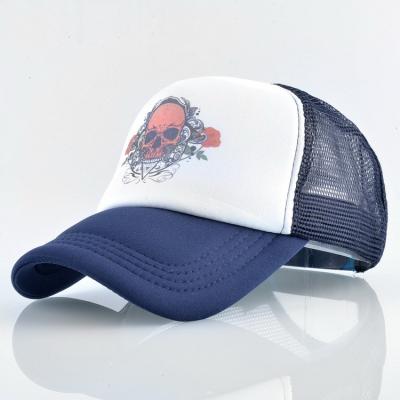 China COMMON fashion skull printing baseball cap men and women summer mesh cheap baseball cap for sale