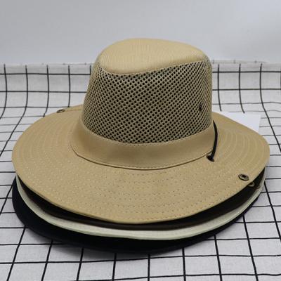 China COMMON Outdoor Sun Protection Fishman Brim Flat Mesh Solid Color Boonie Bucket Hat Foldable Hat With String for sale