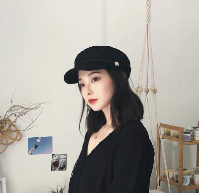 China OEM Service Custom Image Outdoor Wool Panel Wool Beret Hat 100% Black Winter Beret 8 Octagonal Painter Hat for sale