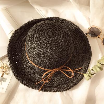 China Large Picture Lafite Straw Hat Summer Shade Beach Vacation Gutter Sun Folding Sun Hat For Women Vacation Travel for sale