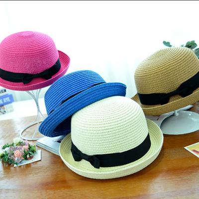 China 100% Eco-friendly High Quality Cheap Colorful Fashion Cloche Straw Hats With Bowknot For Girls Colorful Glass Straw For Women Or Kids for sale