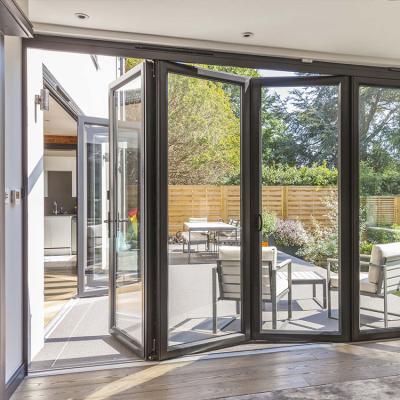 China Custom Glass Bi Fold Aluminum Accordion Folding Doors Windproof Low-E Fold For House for sale