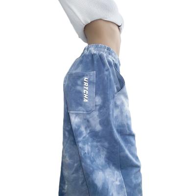 China Yizhilong New Design Winter Streetwear Tie Dye Loose Women Sweatpants Breathable Ladies Track Culotte Women Trousers for sale