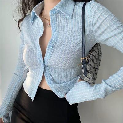 China 2021 Wholesale Yizhilong Autumn Plaid Womens Shirts Ladies Breathable Fashion Elegance Corset Top Tunics Long Sheath Ladies Blouses for sale