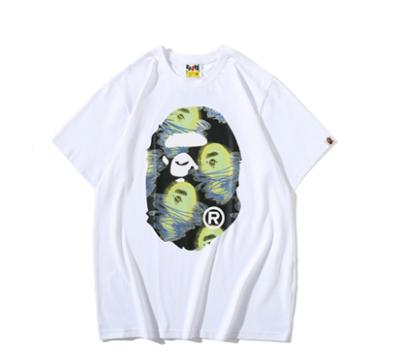 China Wholesale Bulk Anti-Shrink Wholesale High Quality Short T-shirt 100% Cotton Sleeve Bape Storm Blue Print White for sale