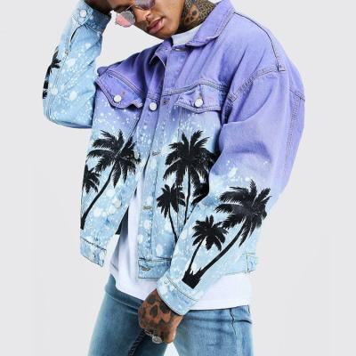 China Sustainable Wholesale New Design Print Motorcycle Jacket Men's Long Sleeve Cotton Denim Jacket for sale