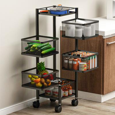 China Multi-Layer Revolving Square Floor Type Fruit Storage Rack Kitchen Vegetable Storage OEM Square Basket for sale