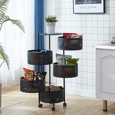 China 5 Tier Kitchen Viable Revolving Shelf For Fruit Vegetable Floor Household Storage Rack Black Fruit Organizer Storage Basket for sale