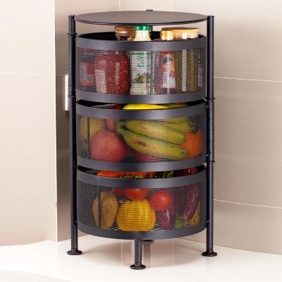 China Rotating Kitchen Viable Vegetable Organizer Basket Storage Cart Shelf Portable Vegetable Storage Racks Rotating Shelves for sale