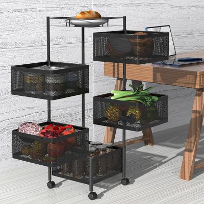 China Sustainable Floor 2 3 4 5 Tier Iron Metal Shelves Revolving Cabinet Rack Cart Kitchen Storage Baskets Fruits And Vegetables Rack For Home for sale