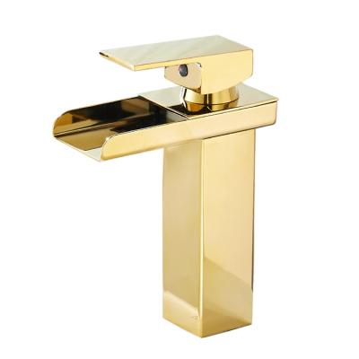 China Hot Sale Bathroom Faucet Faucets Gold Metered Luxury Single Hole Waterfall Gold Faucet Basin Mixer Tap For Basin for sale