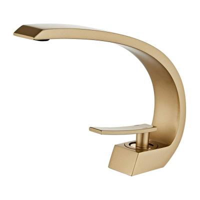 China Gold Luxury Faucets New Design Basin Mixer Tap Modern Brushed Single Handle Basin Faucet For Bathroom for sale