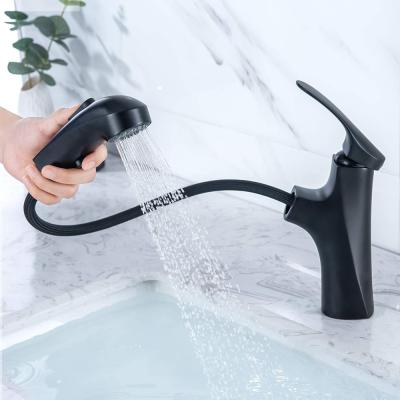 China New Modern Style Matte Black Extension Hose Sprayer Luxury Pull Down Basin Sink Faucets Bathroom Faucets for sale