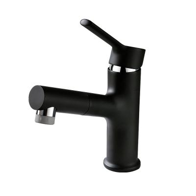 China Modern Matte Black Basin Faucet Bathroom Pull Out Basin Faucet That Can Rotate And Flush for sale