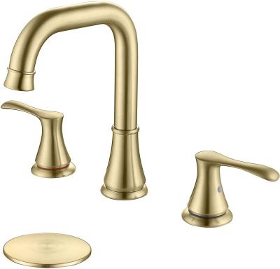 China Contemporary Deck Mounted Three Handles Two Hole Gold Brass Basin Faucet for sale