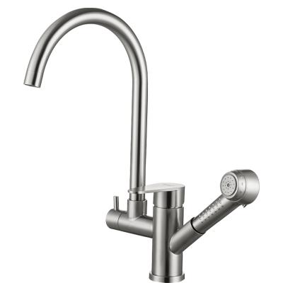 China Modern Stainless Steel Pull Out Kitchen Faucet Can Install Shower Head for sale