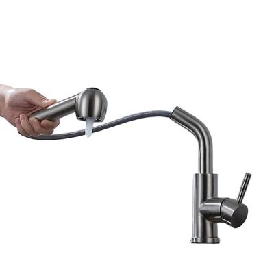 China Modern Black 2 Functions Single Handle Brass Pull Out Flexible Sprayer Kitchen Faucet for sale