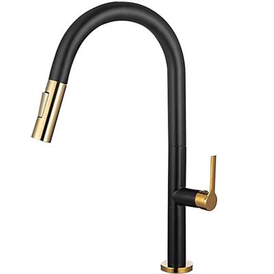 China 2021 New Design Modern Kitchen Faucet Pull Down Black Gold Kitchen Sink Faucet With Flexible Hose for sale