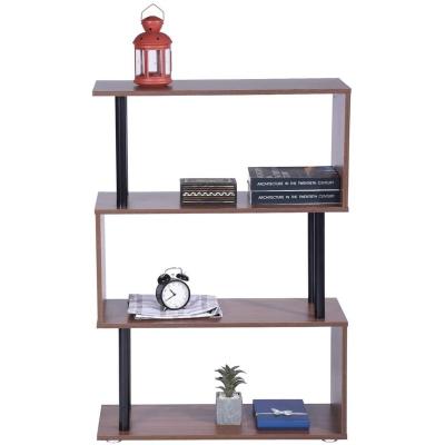 China (Other)Modern Adjustable Free Standing Bookcase 4 Tier Wooden Shelf Storage Industrial S Shaped Display Stand With Metal Frame for sale