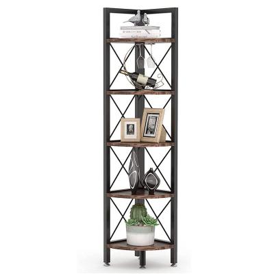 China Modern VEKIN 5 Tier Corner Shelf, Rustic Corner Shelf Small Bookcase Corner Storage Rack Plant Rack for Living Room, Home Office, for sale