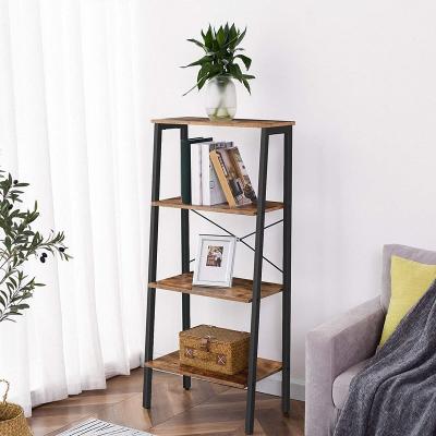 China Modern Design Metal Industrial Easy To Assemble Simple Metal Frame Kids Living Room 4 Tier Wooden Shelf for sale