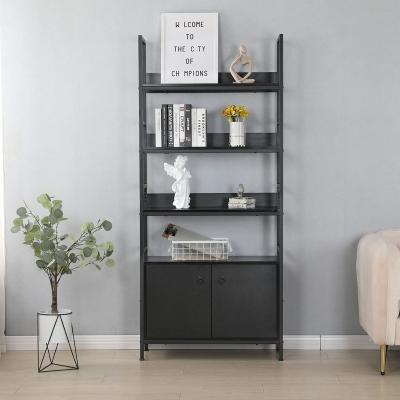 China Modern Black Bookcase, 4+2 Tier Shelf With Pull Out Storage Cabinet 2 Bohemian Style 71in Modern Shelves With 4 Adjustable for sale