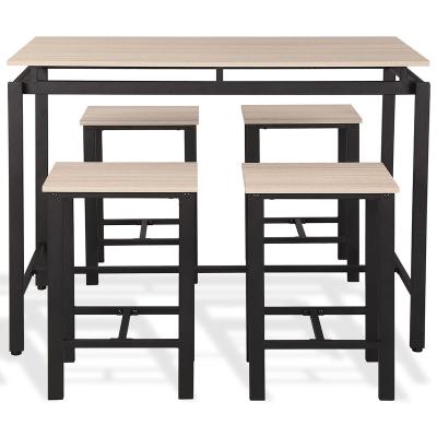 China Factory Designs 5-Piece Dining Set Wood And Metal Bar Table With 4 Bar Stools for sale