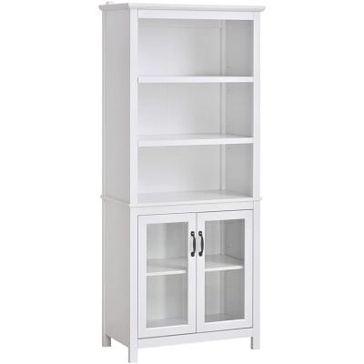 China Industrial White Glass Display Cabinet in Living Room Wood Cabinet with Adjustable Shelves and Glass Doors for sale