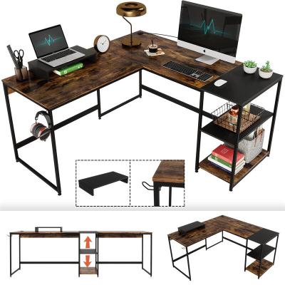 China Convertible L-shaped desk or long straight desk with shelf - turn into a 94.5 inch L-shaped corner desk with storage rack, through which can be for sale