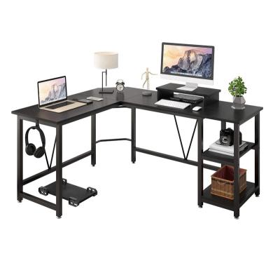 China Other Modern Style L-shape Wood And Metal Frame Home Office Computer Desk With Storage Shelf for sale