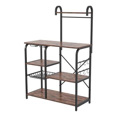 China Particle Board 7-Tier Kitchen Baker Rack Vintage Kitchen Shelf Microwave Rack With 6 S-Hooks Wire Rack And Wine Glass Drawer Rack for sale