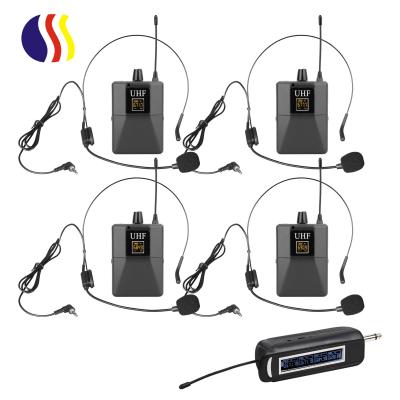 China Hot Sale UHF 4 Channel Hot Sale Headset Microphone Handheld Microphone Headset Wireless Microphone for sale