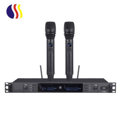 China Professional Handheld Microphone UHF Microphone Karaoke Microphone 2 Channel Wireless Microphone for sale