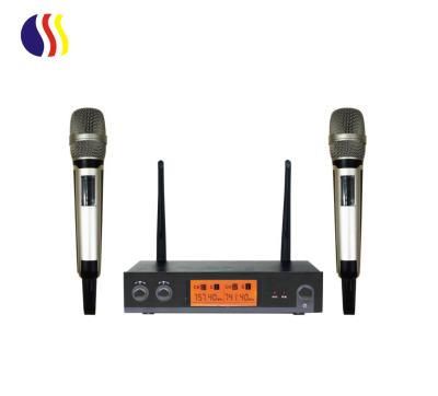 China Hot sale karaoke microphone 2 channel VHF microphone cheap price handheld wireless microphone for sale