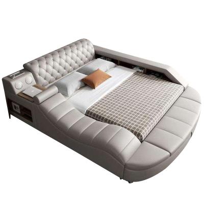 China (Other) Adjustable Modern White Bedroom Furniture Leather Bed With Speaker USB Charger Massage Sofa Bed Sets for sale