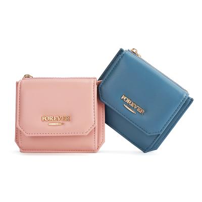 China No 2021 Newest Vegan PU Color Block Leather Women Clips Lovely Card Holders RFID Card Slots Wallets Girls Wallets for sale