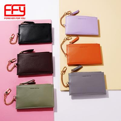 China FFY New Design Fashion Ladies Anti-theft Women Slim Wallet Purse Zipper Coin Bag Mini Clutch Card Holder Simple With Stand Key Chain for sale