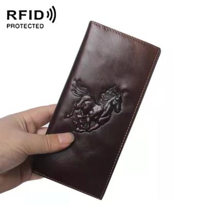 China 2021 Hot Sale RFID Wallets Horse Embossing Decoration Simple Design Simple Design Capacity Genuine Leather Men Long Large for sale