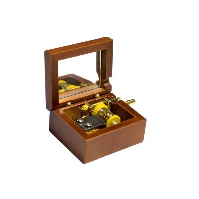 China Wooden Square Wooden Mini Romantic Vintage Shape Gift Hand Crank Mechanical Music Box for sale