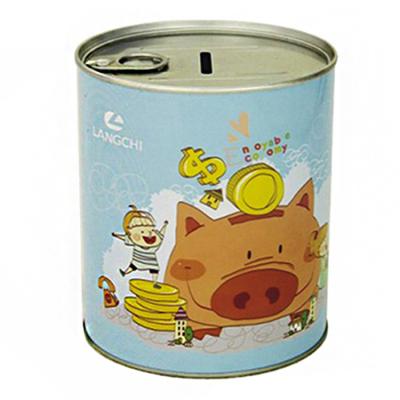 China Wholesale Metal Recyclable Round Save Money Coin Bank Tin Can Children Custom Piggy Bank for sale