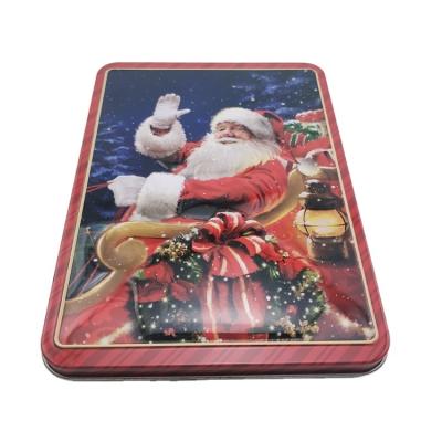 China Custom Printed Recyclable Rectangular Metal Christmas Gift Tin Packaging Box for sale