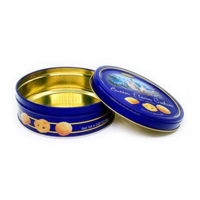 China Recyclable Food Grade Metal Round Cookies Packaging Cookie Tin Box for sale