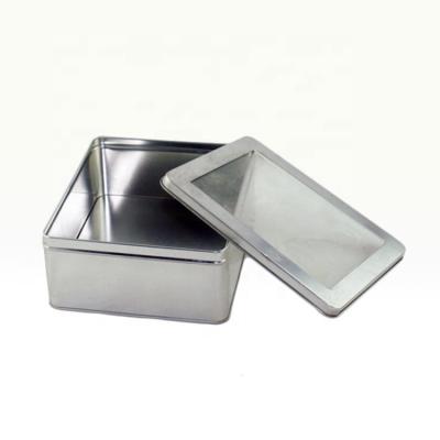 China New China Recyclable OEM Rectangular Shape Custom Stamping PVC Tin Box With Window for sale