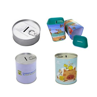 China Wholesale Custom Various Styles Recyclable Kids Piggy Banks Metal Round Shape Tin Coin Box for sale