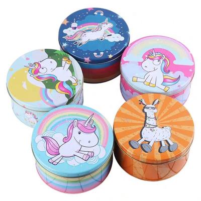 China OEM Unicorn Pattern Round Cake Cookie Tin Box, Cookies Tin Packaging Food Boxes for sale