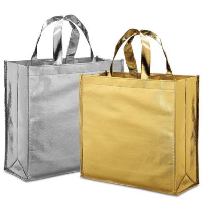 China Promotional Custom Handled Shinny Silver Metallic Laminated PP Nonwoven Shopping Bag for sale