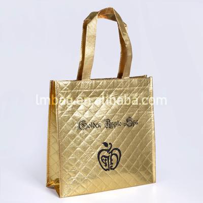 China Recyclable; Raincoat ; Shiny Metallic Laminated Gold Non Woven Custom Made Reusable Shopping Bag The Gold Non Woven Gift Tote Bags for sale