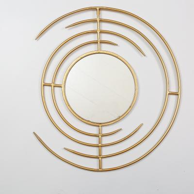 China Minimalist Yixiang Custom Design Wall Decoration Sunrise Round Metal Glass Brown Mirror for sale