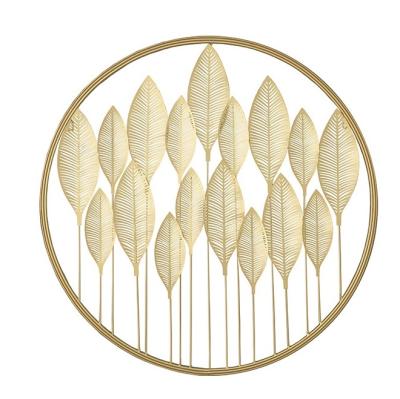 China Durable Luxury Gold Metal Leaves Wall Decorations For Living Room Lobby for sale